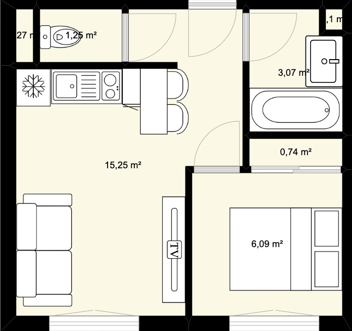 Croquis plan vue dessus appartement