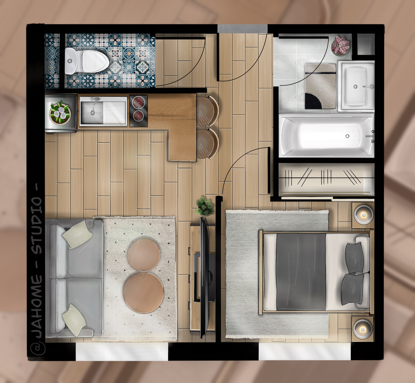 illustration d'un appartement en vue du dessus